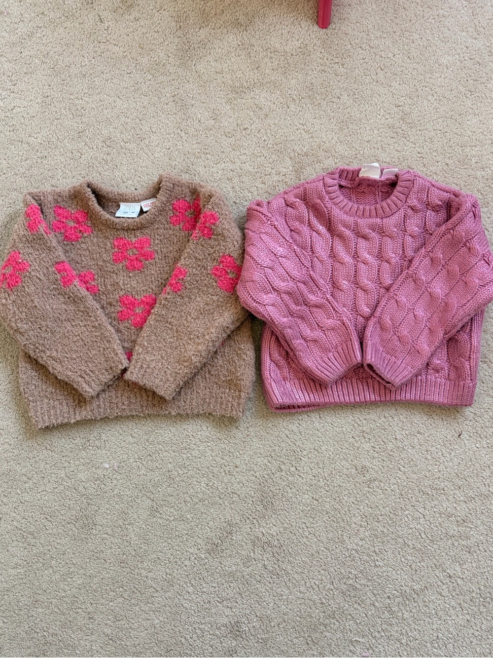 Zara Girls Sweater Bundle 2-3Y / 3T Fuzzy Floral + Pink Cable Knit